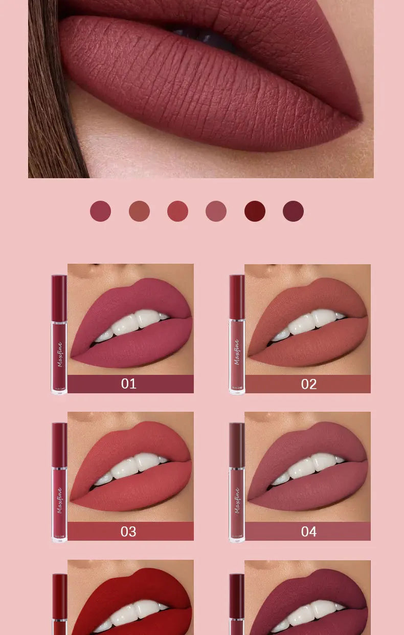 MAXFINE 6 Color Matte Lip Gloss Set Waterproof