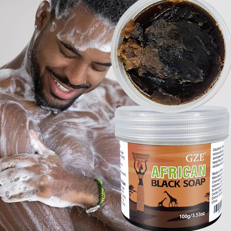 GZE African Black Soap 3-in-1 Face Hair Body Cleanser