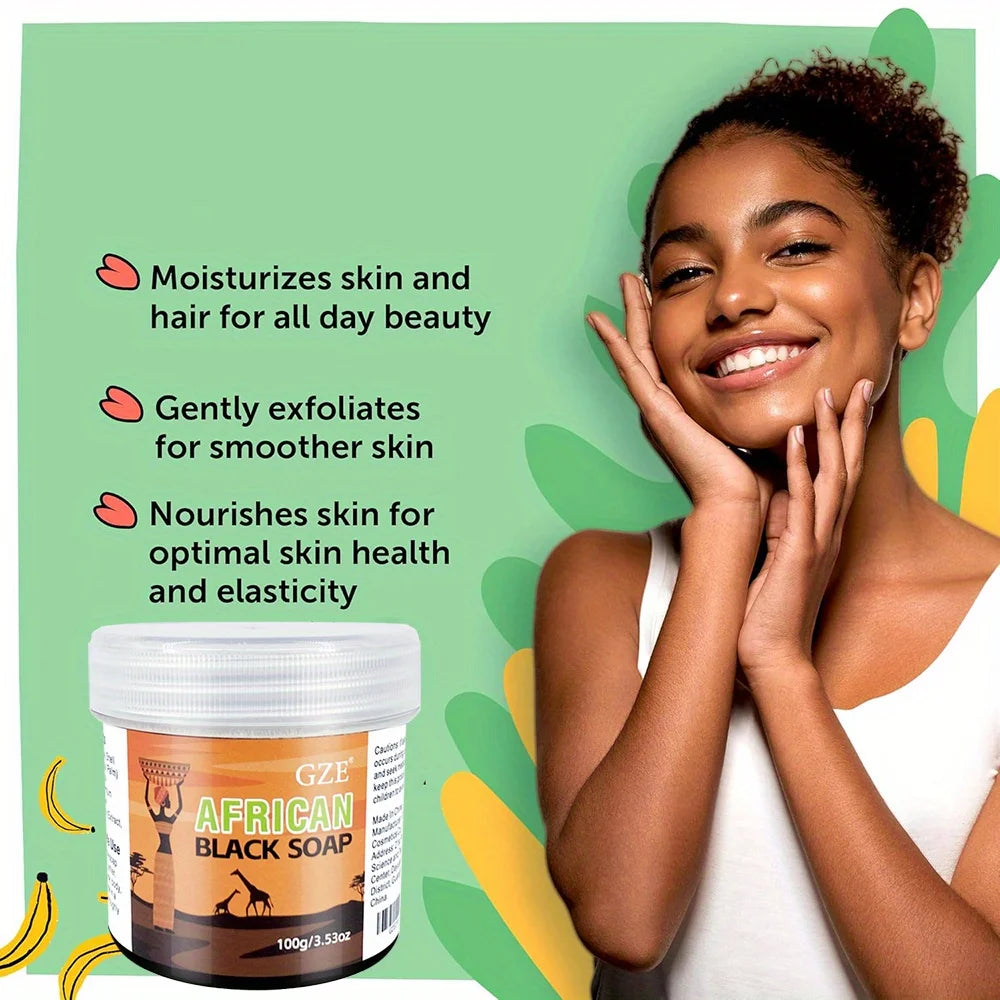 GZE African Black Soap 3-in-1 Face Hair Body Cleanser