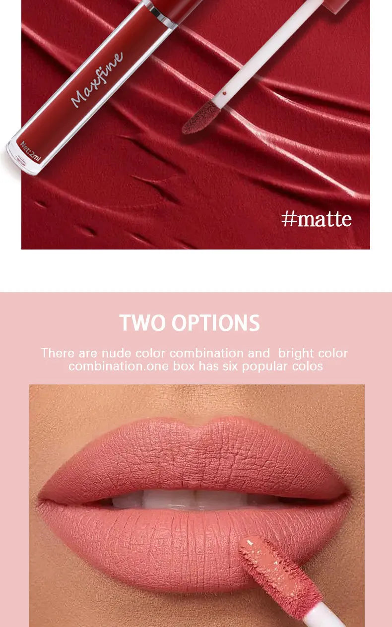 MAXFINE 6 Color Matte Lip Gloss Set Waterproof