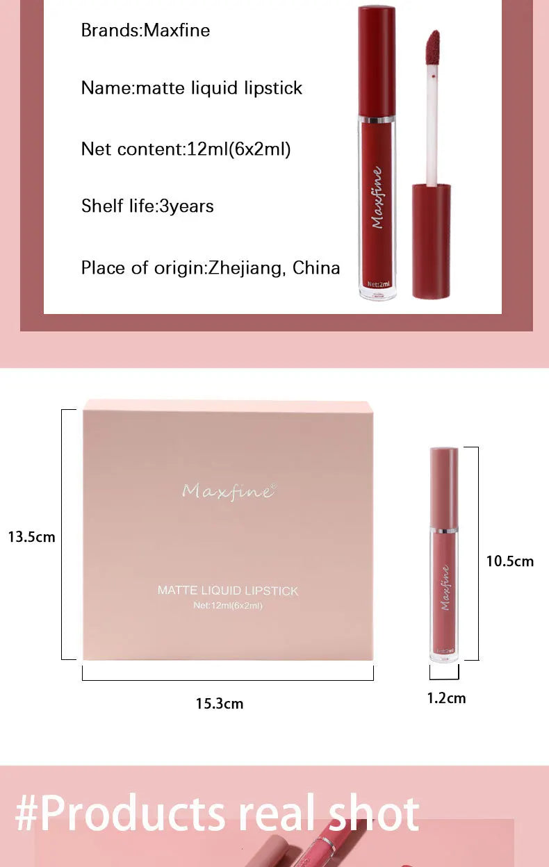 MAXFINE 6 Color Matte Lip Gloss Set Waterproof