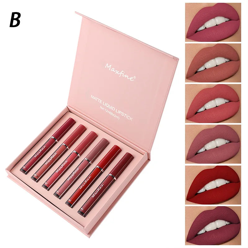 MAXFINE 6 Color Matte Lip Gloss Set Waterproof