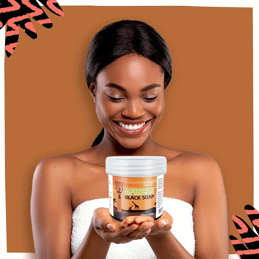 GZE African Black Soap 3-in-1 Face Hair Body Cleanser
