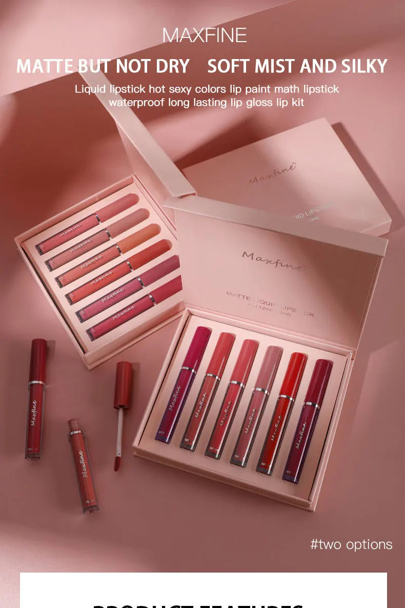 MAXFINE 6 Color Matte Lip Gloss Set Waterproof