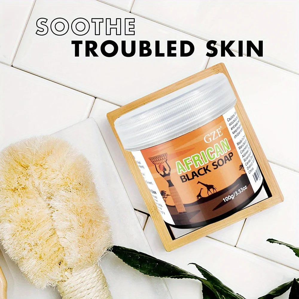 GZE African Black Soap 3-in-1 Face Hair Body Cleanser