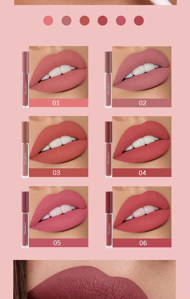 MAXFINE 6 Color Matte Lip Gloss Set Waterproof