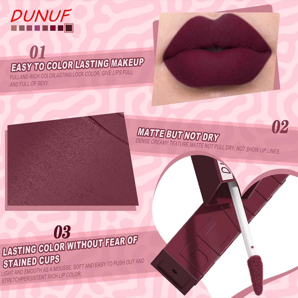 DUNUF Velvet Matte Waterproof Lip Gloss