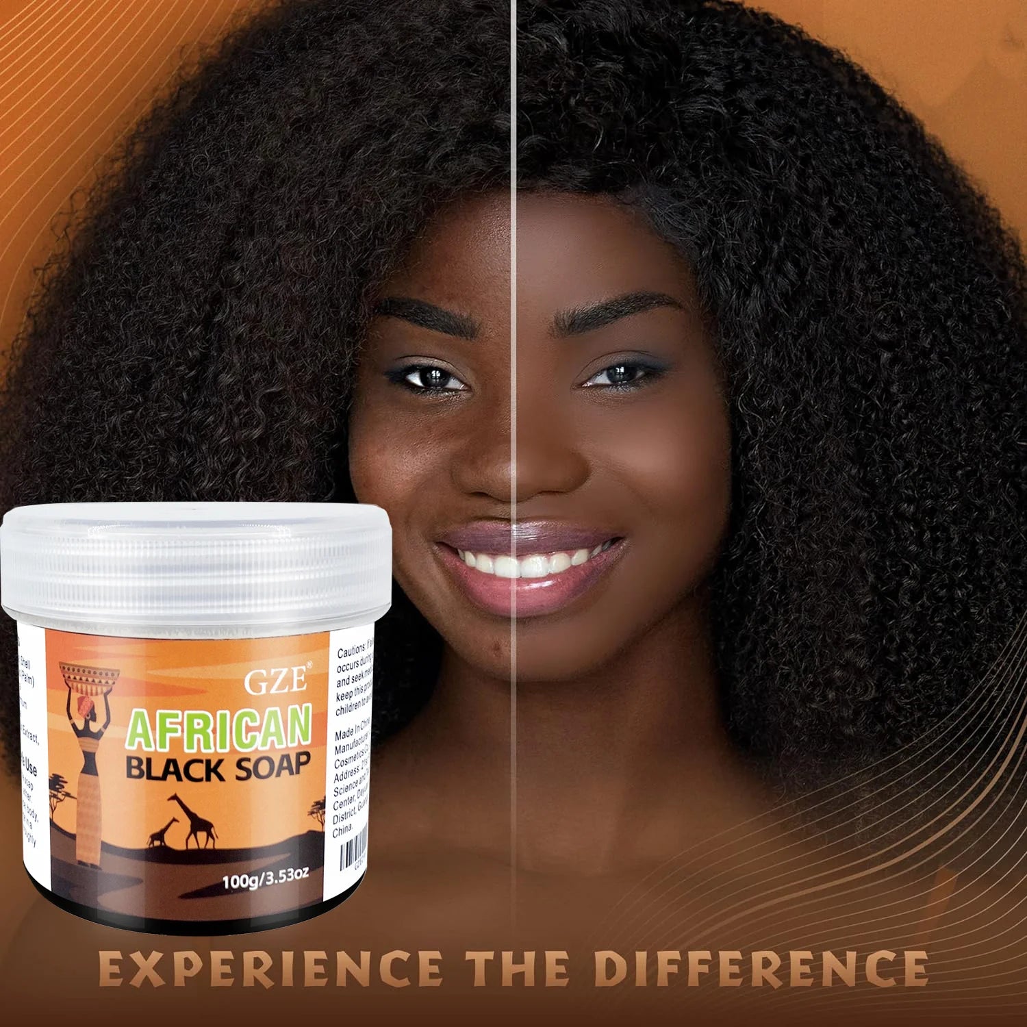 GZE African Black Soap 3-in-1 Face Hair Body Cleanser